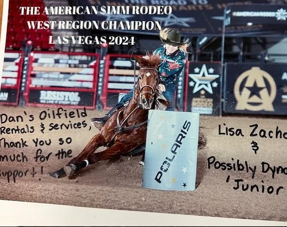 Lisa, West region rodeo champion sponsored by Dan's Oilfield Rentals