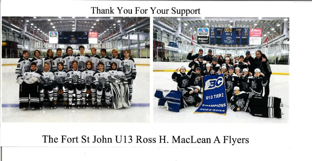 Flyers youth hockey team, BC U13 Tier 2 finalists, sponsored by Dan's Oilfield Rentals