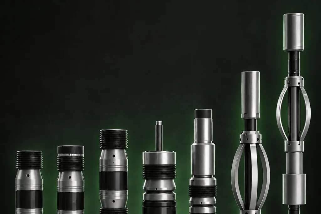 Downhole plugs, retainers and packers arranged in a studio lineup