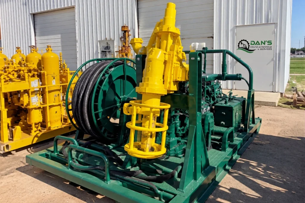 Hydraulic power swivel and power unit on a skid at Dan's yard
