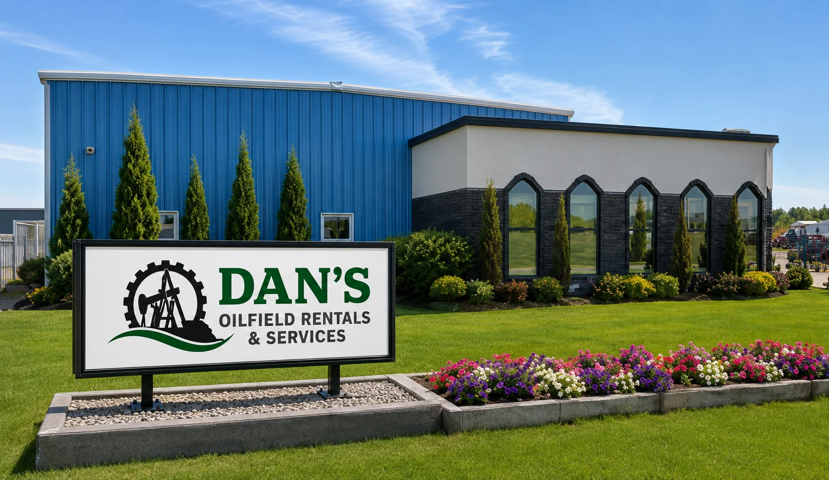 Dan's Oilfield Rentals Fort St. John head office building with sign